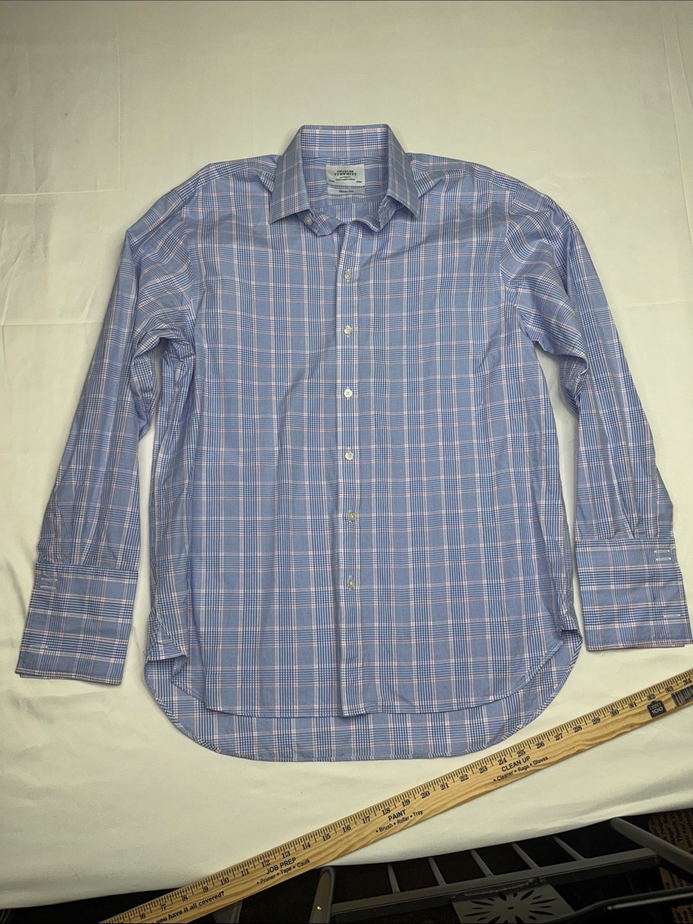 Charles Tyrwhitt Light Blue Plaid Dress Shirt 16.5 34” French cuff classic fit